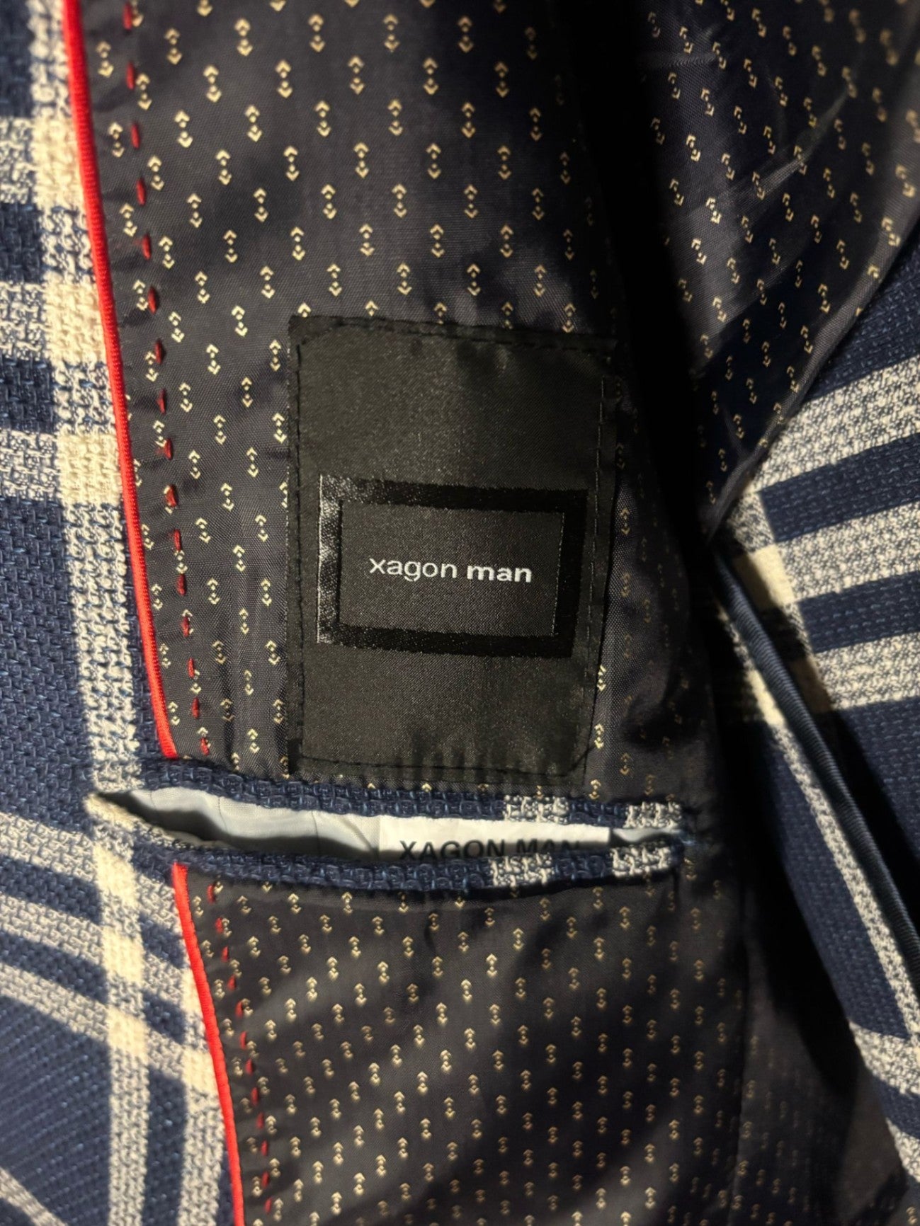 Xagon Man made in italy Sakko 50 Blau mit kariertem Muster