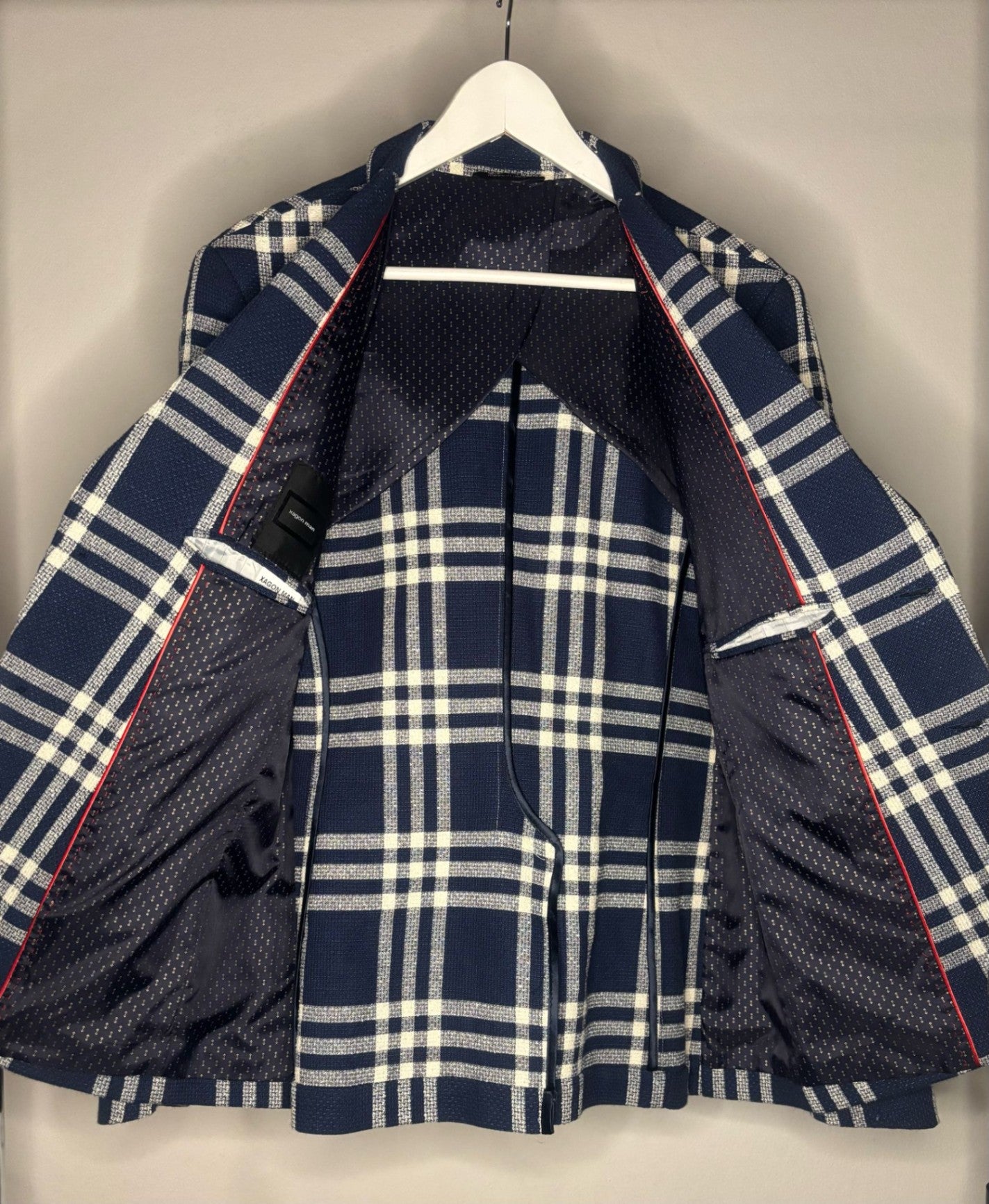 Xagon Man made in italy Sakko 50 Blau mit kariertem Muster